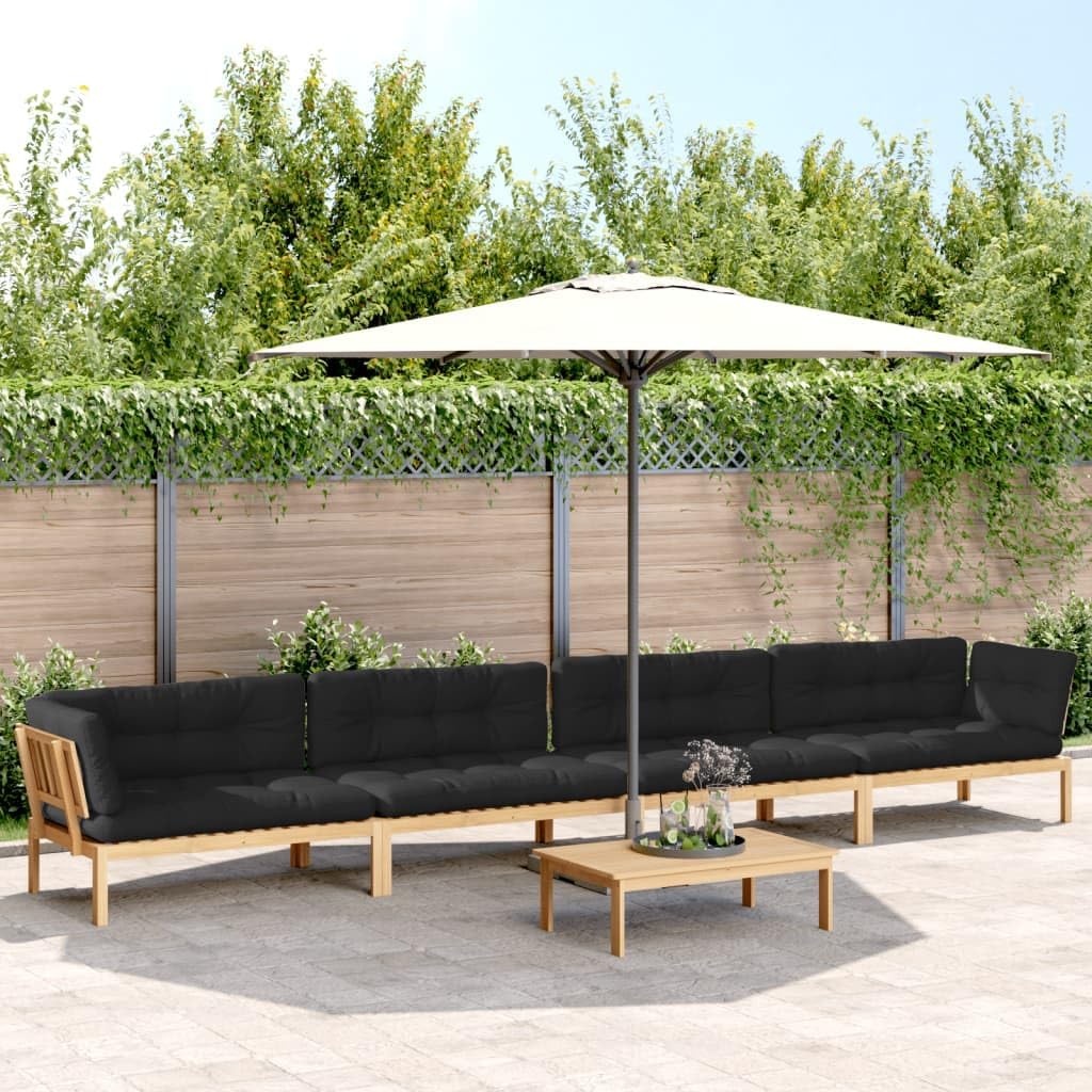 5 Piece Patio Pallet Sofa Set with Cushions Solid Wood Acacia Outdoor Garden Furniture Sectional Seating Group with Coffee Table for Backyard Deck Poolside