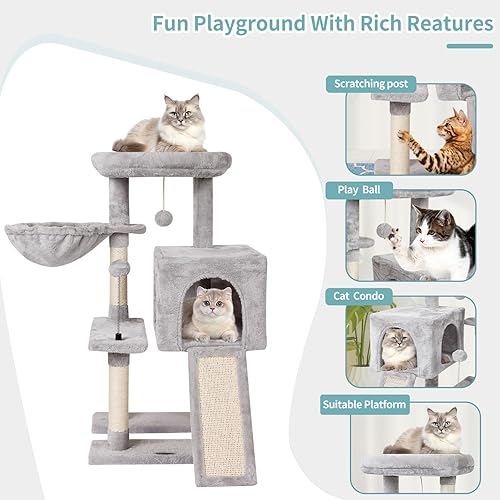 Miniatura 9 de MIAO PAW Torre de árbol para gatos de interior con diseño de arco iris, 10 unidades, con postes rascadores de sisal, plataforma de salto, muebles