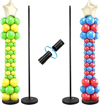 Balloon Column Stand Kit Set of 2, 1.3ft-5ft Adjustable Metal Pillar Balloon Stand with Base for Floor and Table Centerpieces for Birthday Party Wedding Christmas Halloween Decorations Black