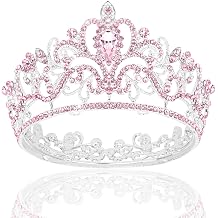 YARIEW Small Pink Crystal Crown Flower Bouquets Accessories Rhinestones Wedding Cake Topper Birthday Crown Cake Decorations