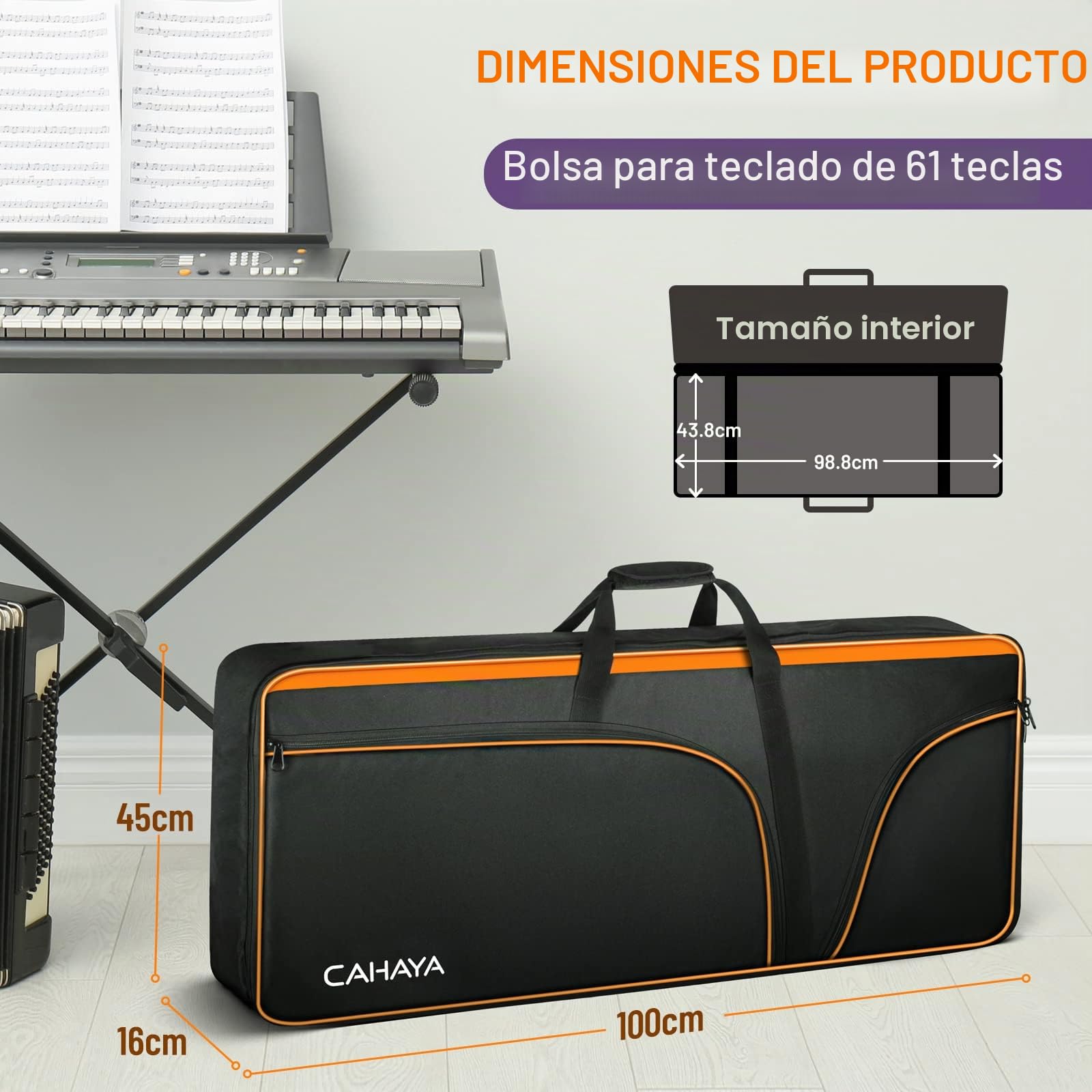 CAHAYA Funda para teclado eléctrico y piano de 61 teclas, bolsa blanda portátil de tela Oxford 600D de 12 mm de grosor, funda acolchada con asas laterales y correas de hombro ajustables CY0315