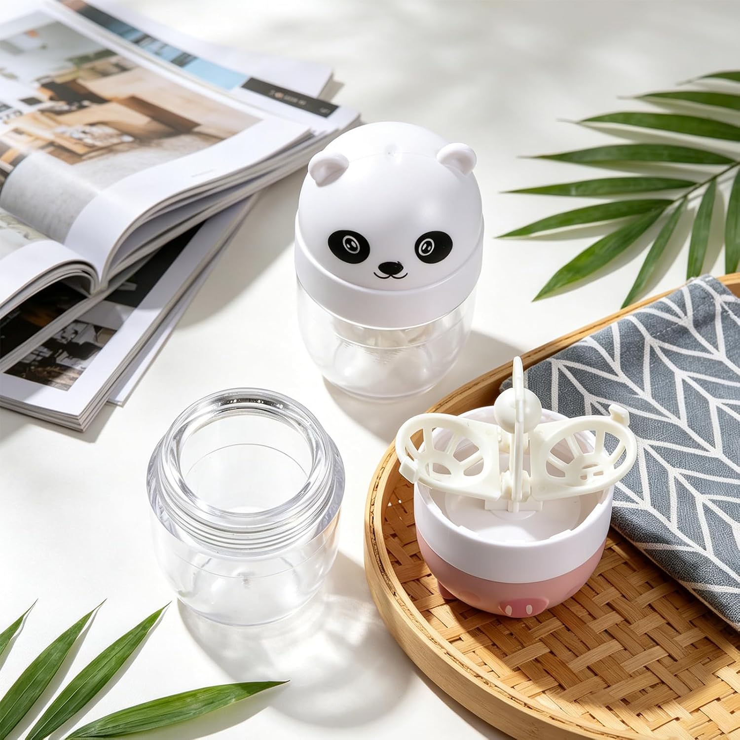 2 PCS Contact Cleaner Case,Cute Clear Care Contact Case | Plastic Manually Portable Rotation Contact Lens Washer, Suitable for Home, School, Travel or Outdoor Activities,2 Colors