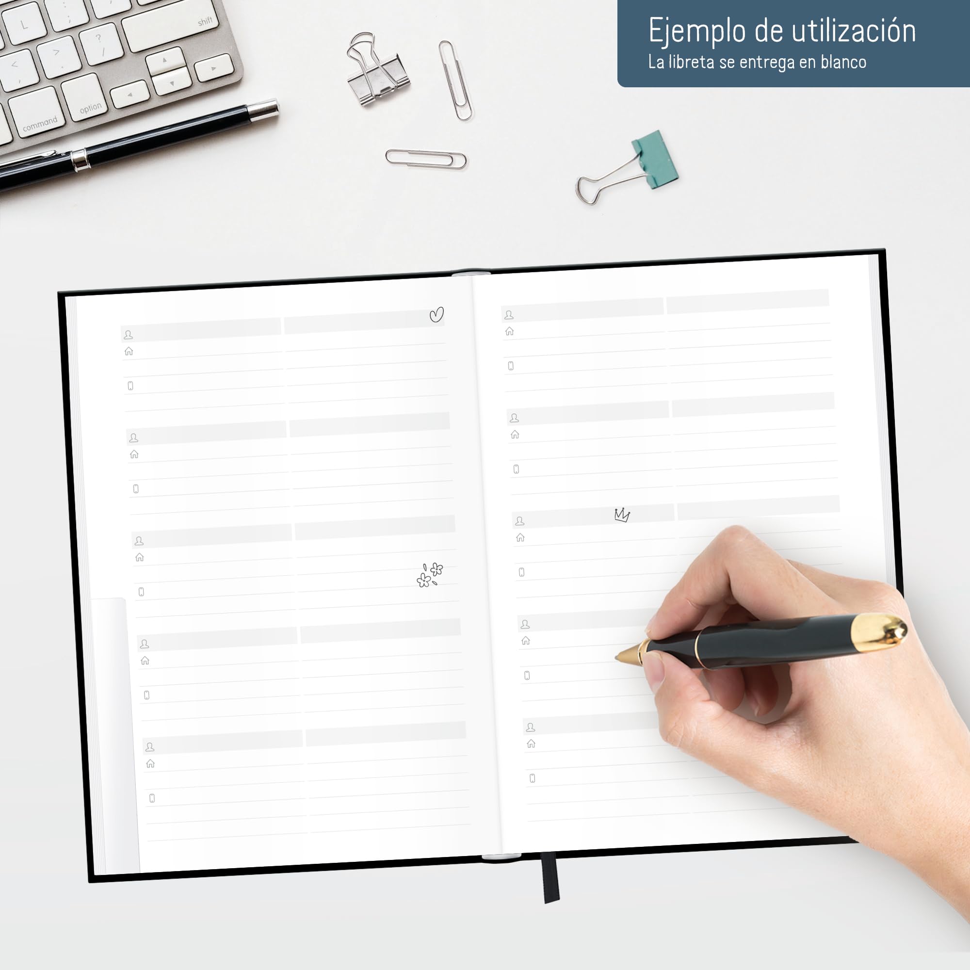 paper&you® Agenda A5 con índice A-Z [Black Edition] para contactos, cumpleaños y contraseñas - sostenible y respetuosa con el clima