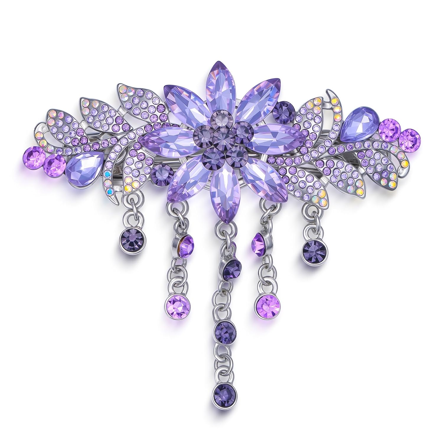 Rhinestone Flower Hair Clips for Women Purple Crystal Hairpins Barrettes, Hair Accessories for Wedding Party Everyday, Gift for Mom Wife Lover