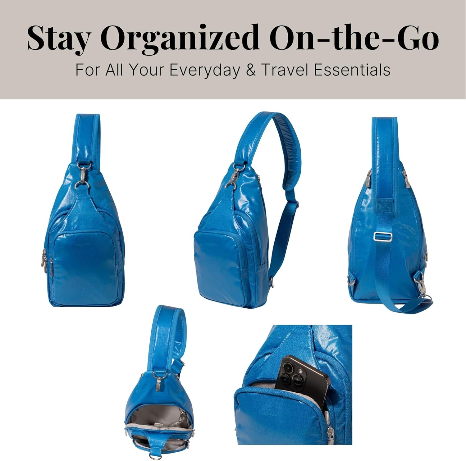 Baggallini Women's Central Park Sling 12"x7" Crossbody Bag W/Convertible Adjustable Shoulder Strap