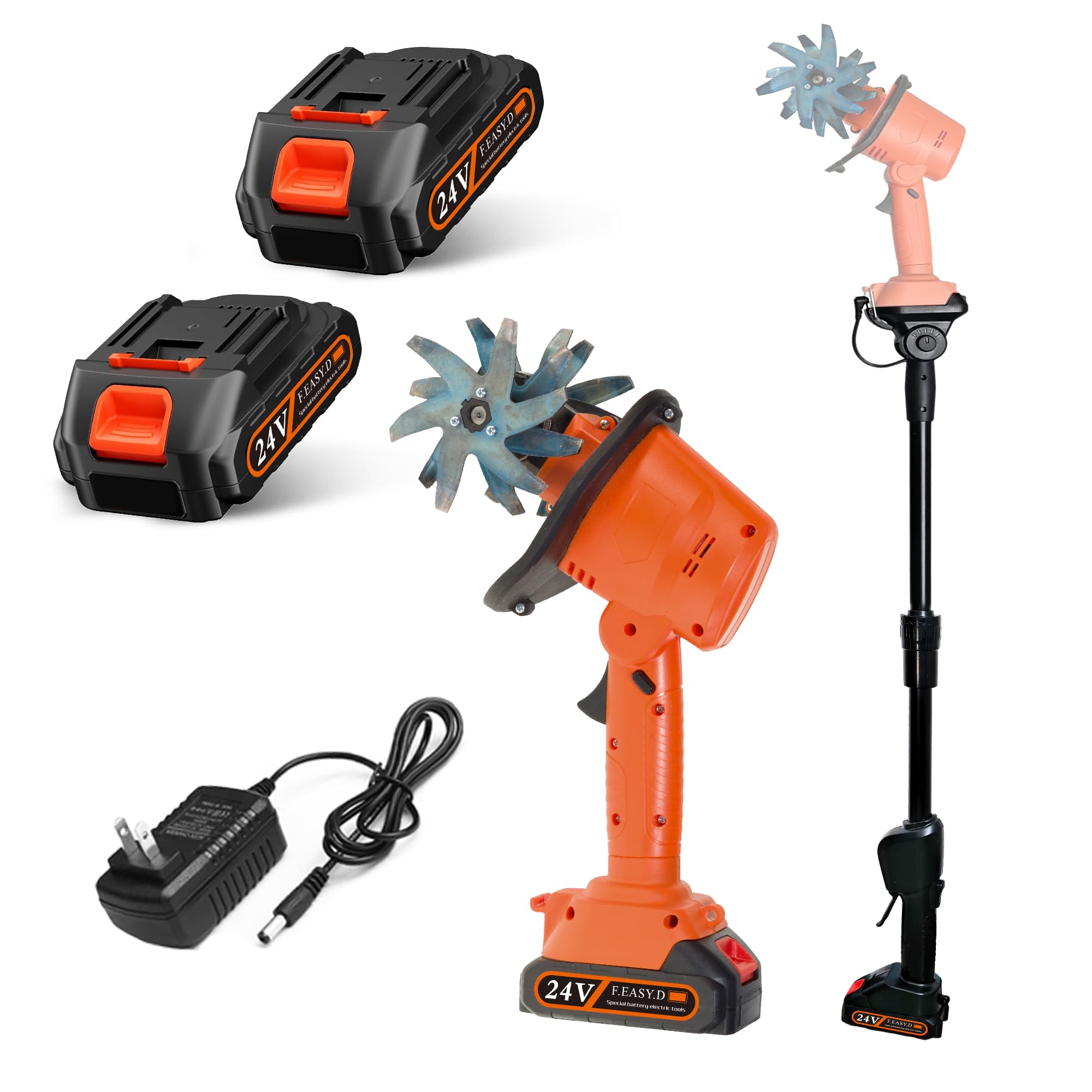 Eiwitany Cordless Electric Garden Tiller Cultivator, Equipped Telescopic Handle, 10cm Tilling Width and Working Depth, for Farms, Yards and Lawns