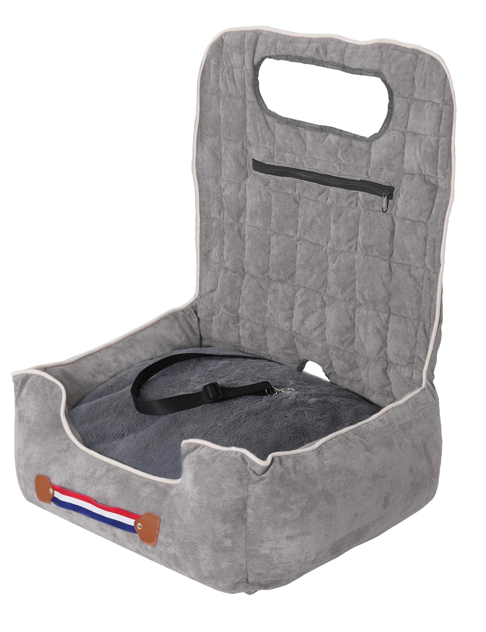 BingoPaw Dog Car Seat Bed: Pet Booster Travel Carrier With Clip-on Safety Belt and Waterproof Washable Cover - Puppy Front Seats Protector Cushion for Small Medium Cats Dogs Grey