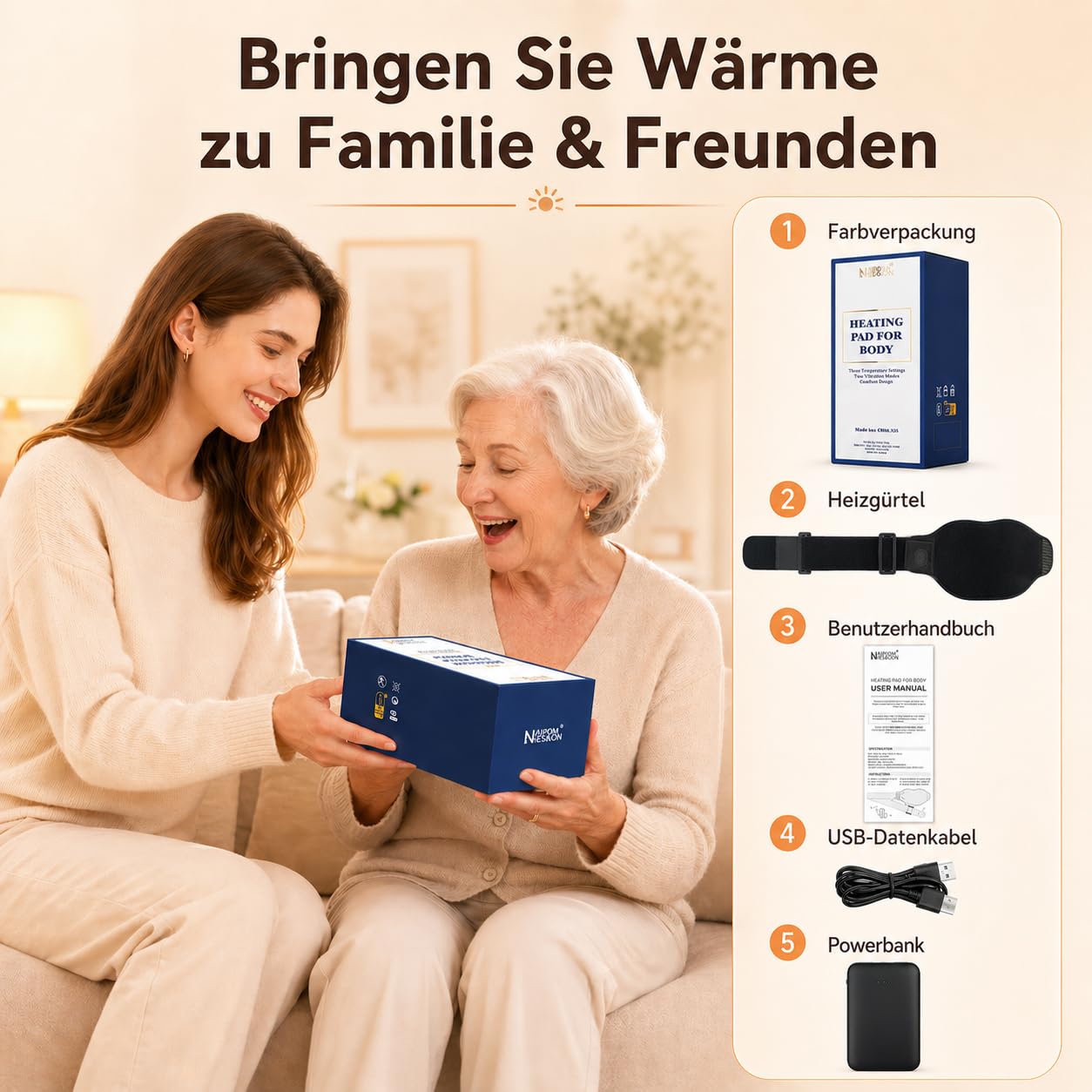 AROMA SEASON Wärmegürtel Periode mit 5000mAh Powerbank, kabelloser Heizgürtel für Bauch, Unterleib und Rücken, weicher Bauchwärmer bei Menstruation mit 3 Wärmestufen