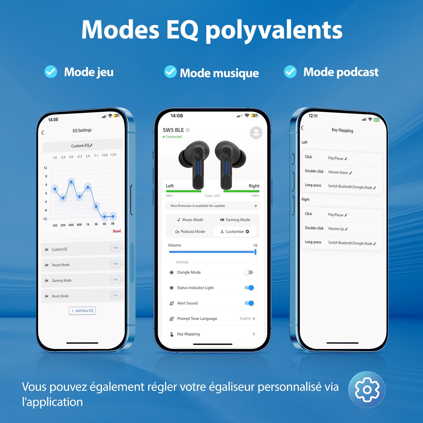 Écouteurs gaming sans fil SW5 avec Bluetooth 5.4 et dongle 2,4 GHz, casque sans fil IPX4 résistant à l'eau avec mic AI, 20 ms latence ultra-faible avec PC,Switch,VR,PS5,ordinateur de bureau,mobile