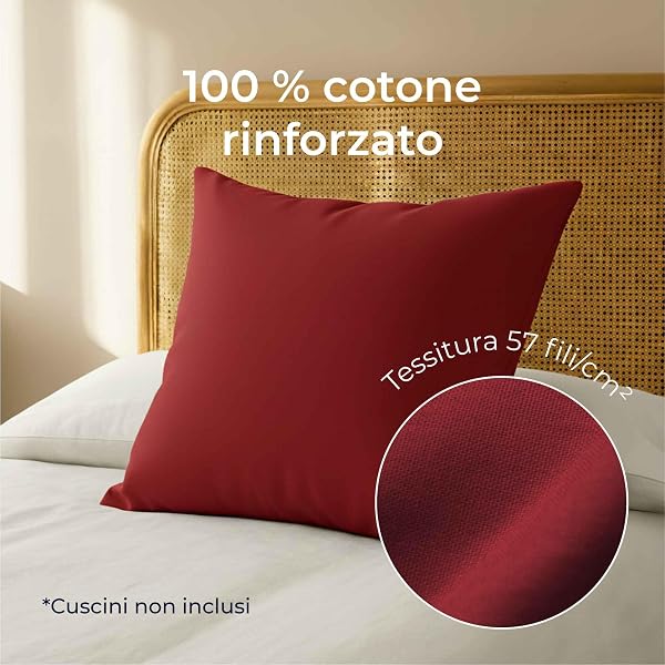 Federe 50x50 Cotone Rinforzato (Set da 2) - Borgogna - Trama Fitta a 57 Fili/cm² - Federe Cuscini 50x50 cm - Federe Cuscino 50x50 Certificate Oeko Tex - Dreamzie - 3