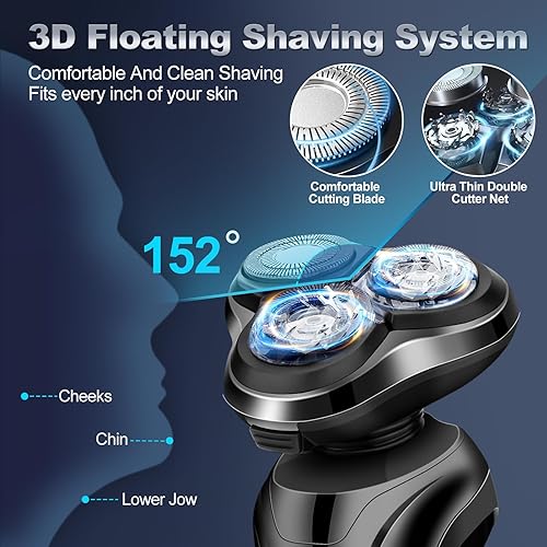 Miniatura 10 de Maquinilla de afeitar eléctrica para hombres, afeitadora giratoria para hombres, impermeable, recargable en húmedo y en seco para rostros de hombres