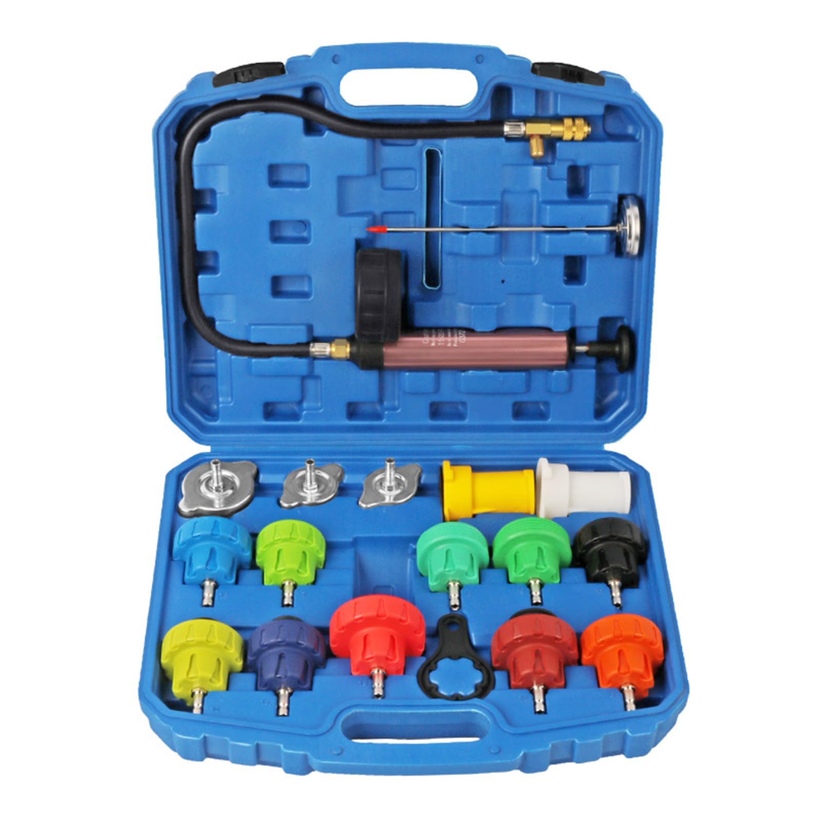 Shkalacar Kit de Comprobador de Presión Sistema Universal de Refrigeración de 18 Piezas, Comprobador de Fugas de Presión del Radiador Automotriz para Moto, Automóviles Y Camiones