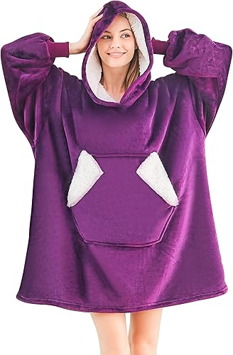 Miniatura 1 de Ramees Manta con capucha, de forro polar Sherpa de gran tamaño con mangas y bolsillos