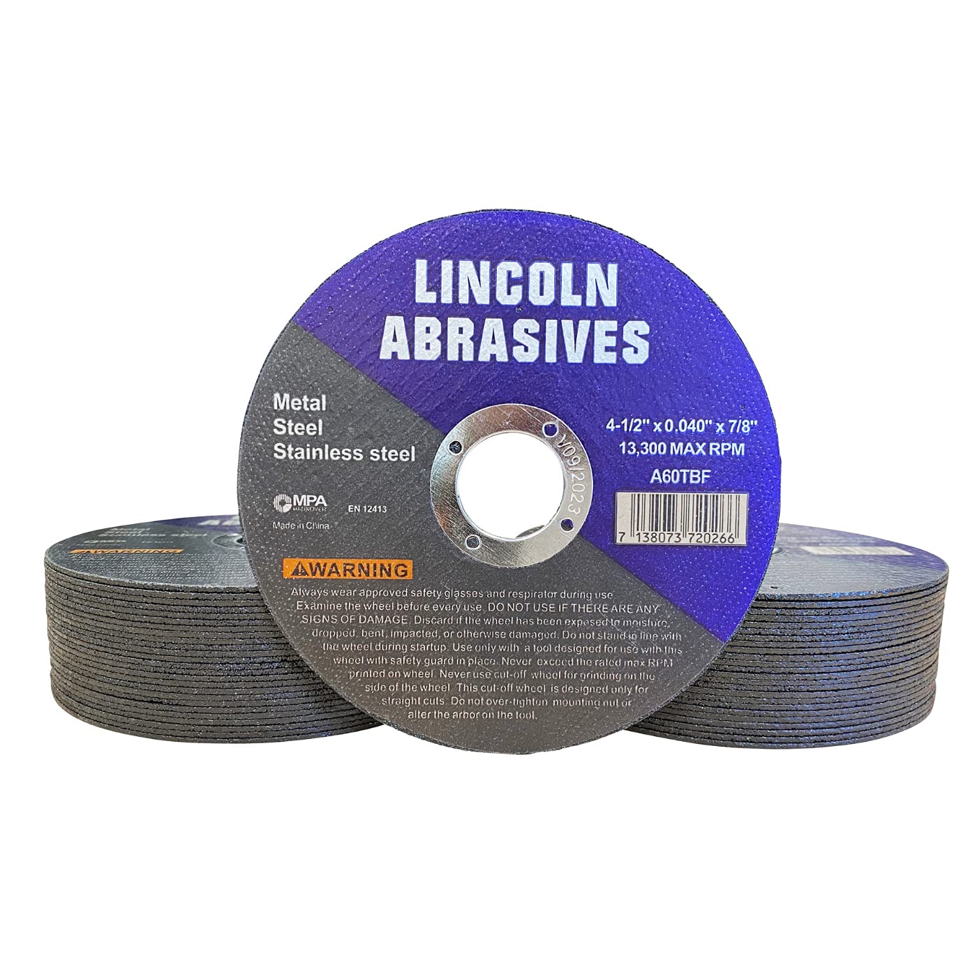 50 Pack 4.5" Cut-Off Wheels Lincoln Abrasives .040" Metal & Stainless Steel