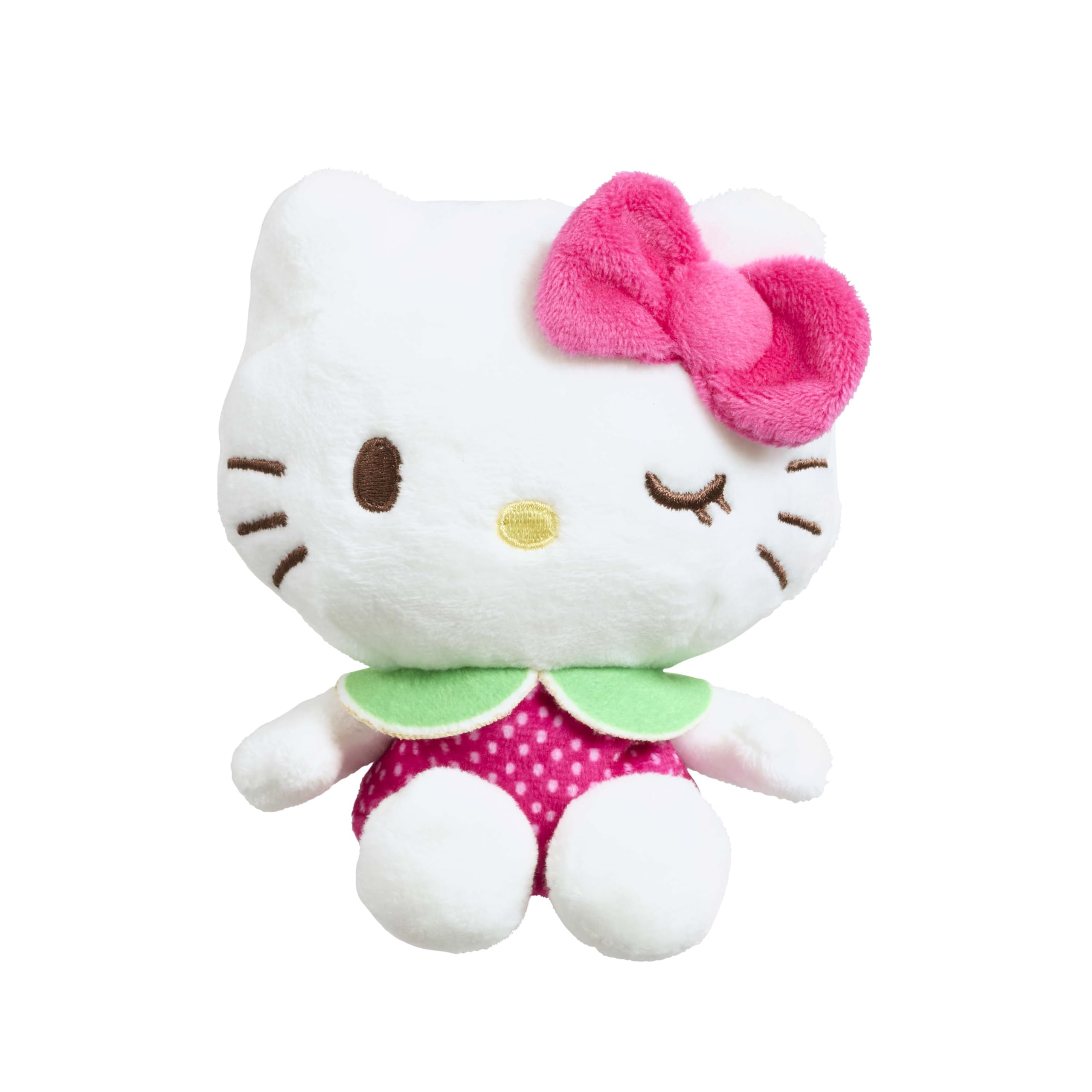 Hello Kitty Macedonia Scented Plush, 12cm Soft Toy in Pink Dress with Winking Expression, Fruity Fragrance, Official Licensed Mini Collectable Plush, Suitable for Ages 4+