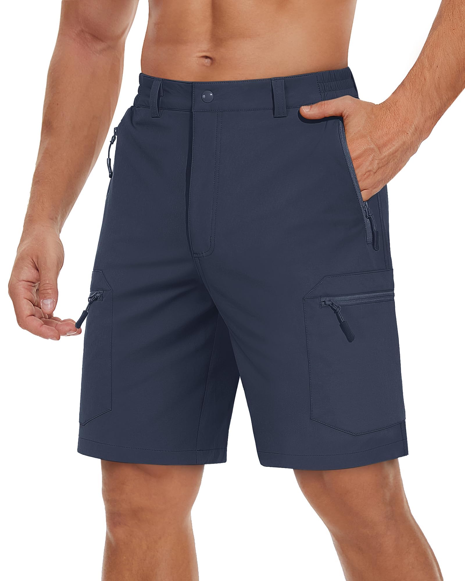 TACVASEN Men's Shorts Quick Dry Lightweight Hiking Cargo Golf Short Water Resistant Elastic Waist Shorts with 5 Zip Pockets