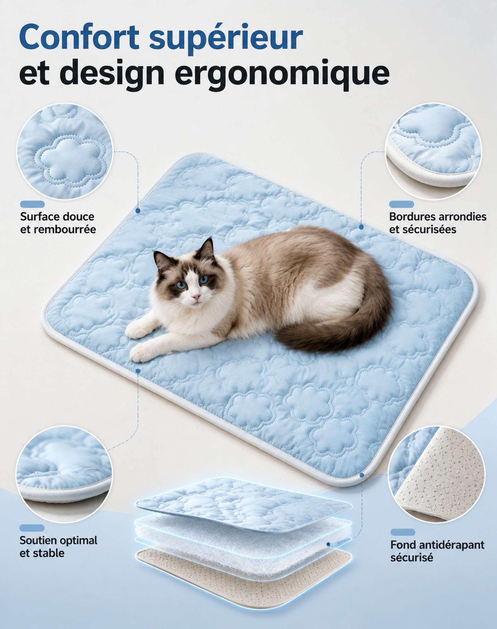 Tapis Rafraichissant Platypaws, 5x Refroidissement Multipl (Bleu,XXL)