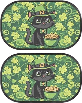 Renewold St. Patricks Day Black Cat Car Side Window Shades for Baby Rear Window Sunshade for Kids Pets from UV and Sun Glare Automotive Sun Protection Car Interior Accessories 2pcs