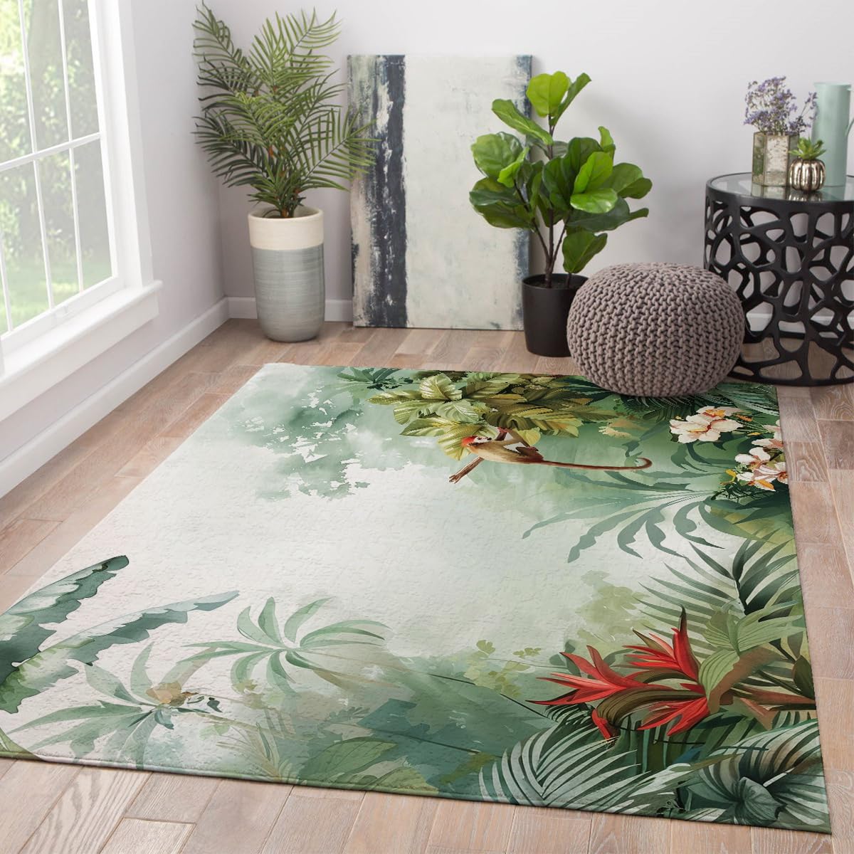 Tapis jungle lavable pour nettoyer facilement les taches des animaux et enfants