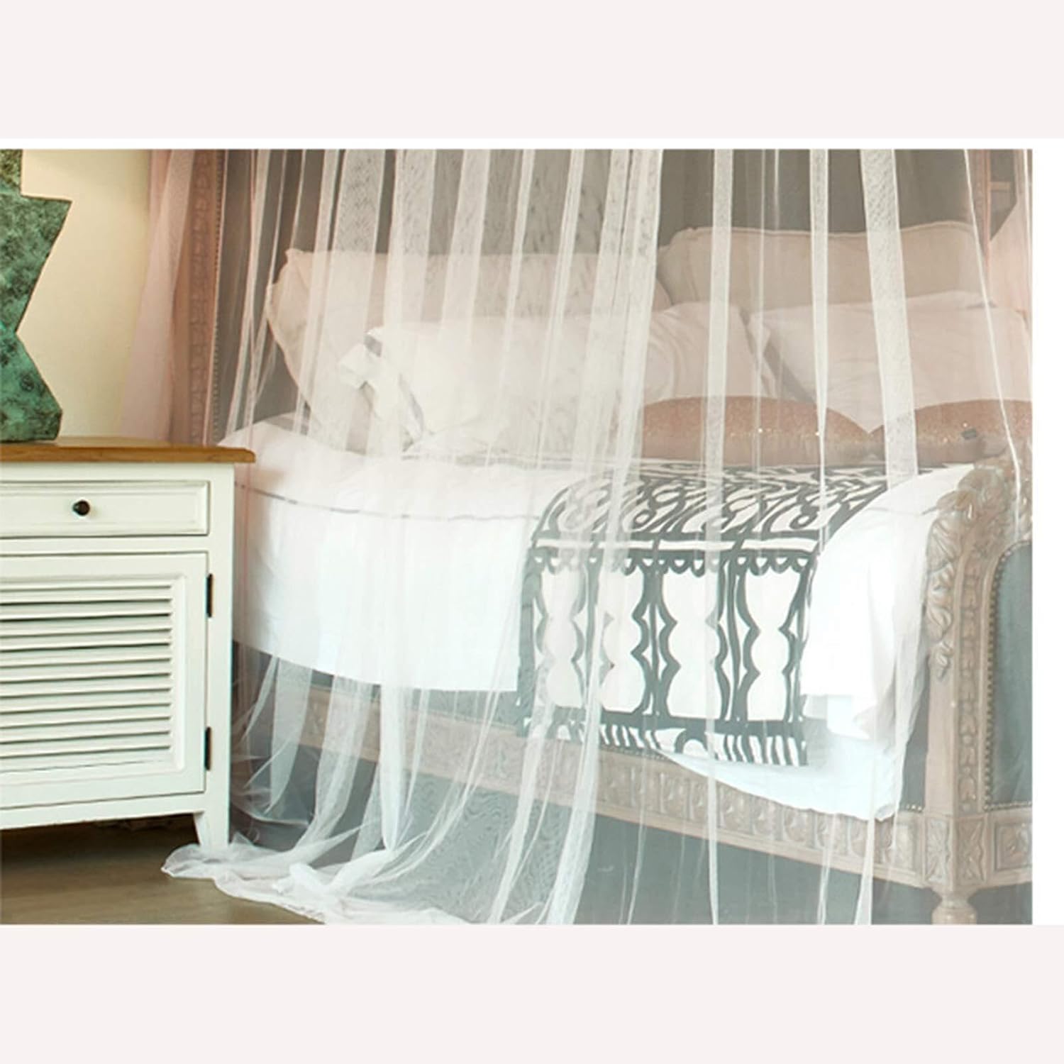 Princess Canopy Bed Curtains, 4-Corner Post Double Layer Mosquito Net, Cozy Mesh Bed Tent for Bedroom & Home Decor(Blue Grey,2.0M Bed)