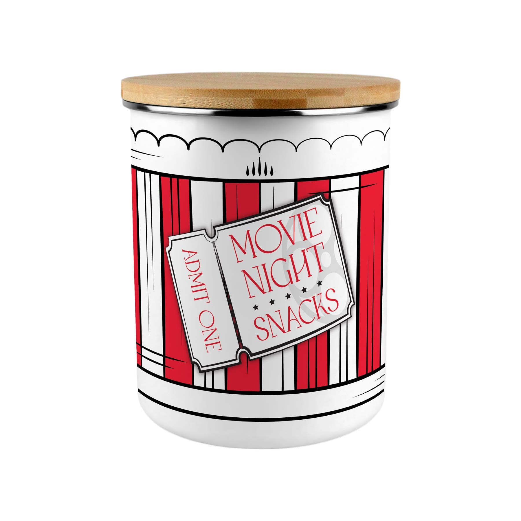 Purely Home Standard Movie Snacks Storage Tin - 2.7L Extra-Large Enamel Airtight Cinema Popcorn & Sweet Jar, Gifts For Film Lovers