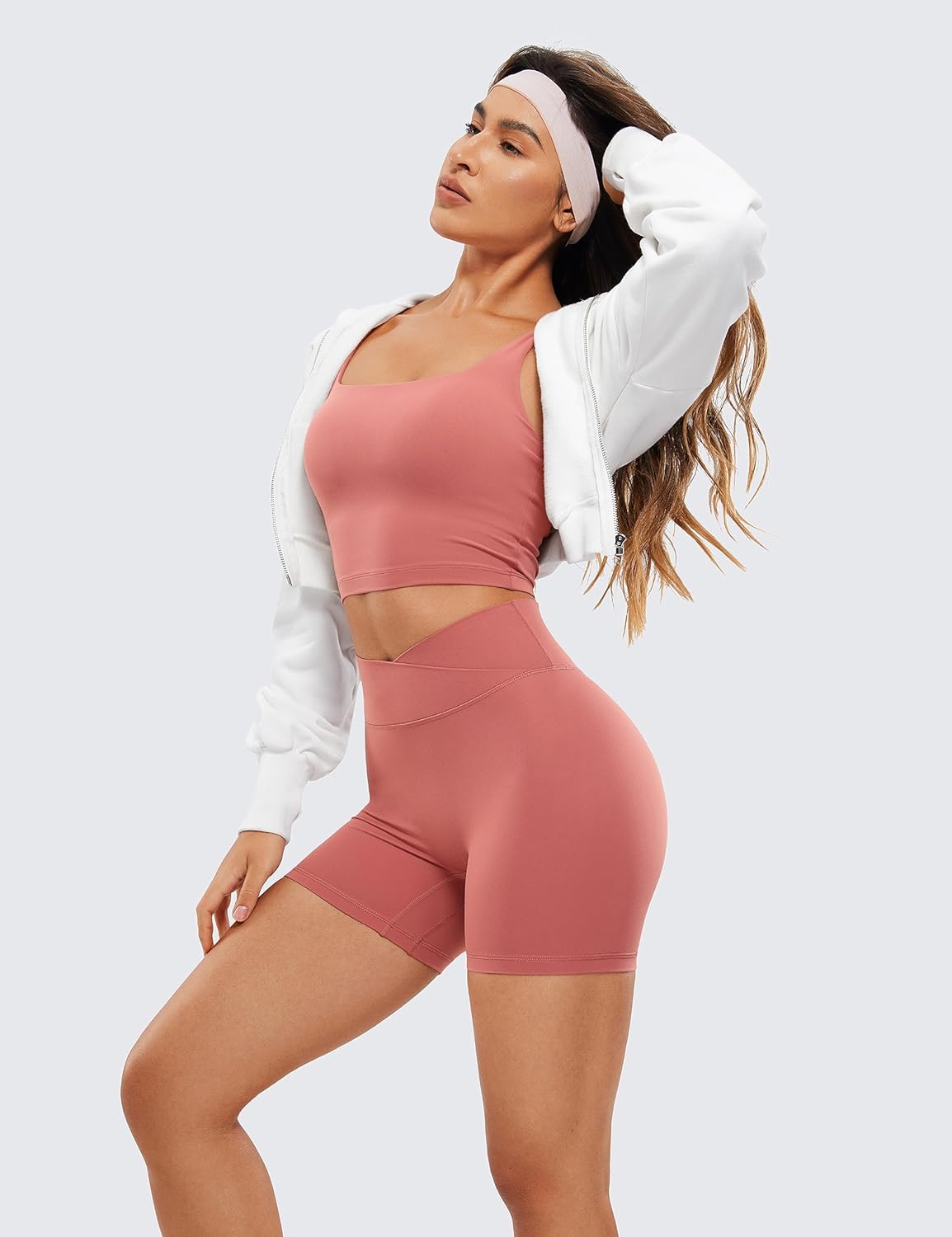 CRZ YOGA Womens Butterluxe Crossover Scrunch Butt Biker Shorts 5" - High Waist No Front Seam Workout Yoga Booty Lift Shorts - Image 3