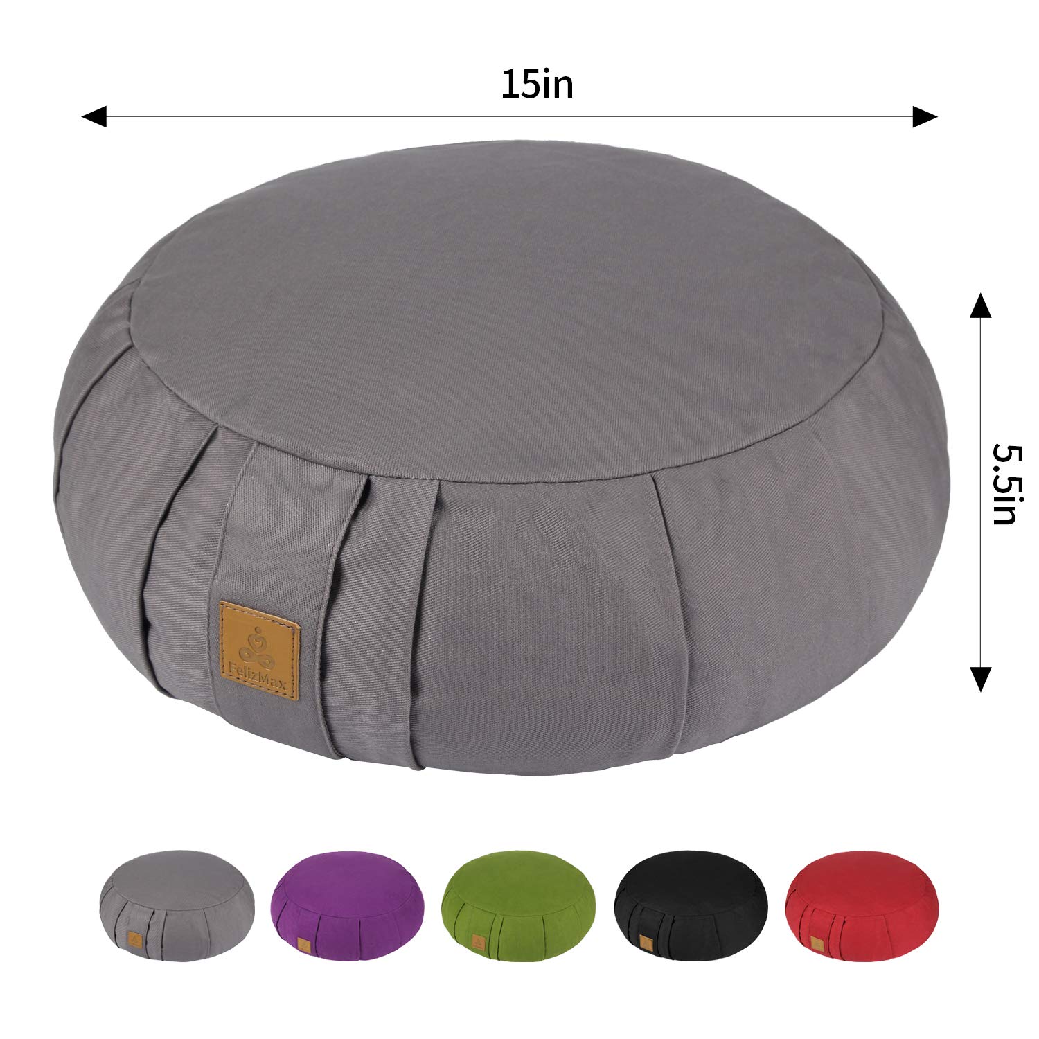 Cuscino rotondo da meditazione con grano saraceno, D = 38 cm H = 14 cm, cuscino da meditazione Zafu/Zabuton, cuscino da yoga, pouf da pavimento, fodera in cotone biologico con cerniera,