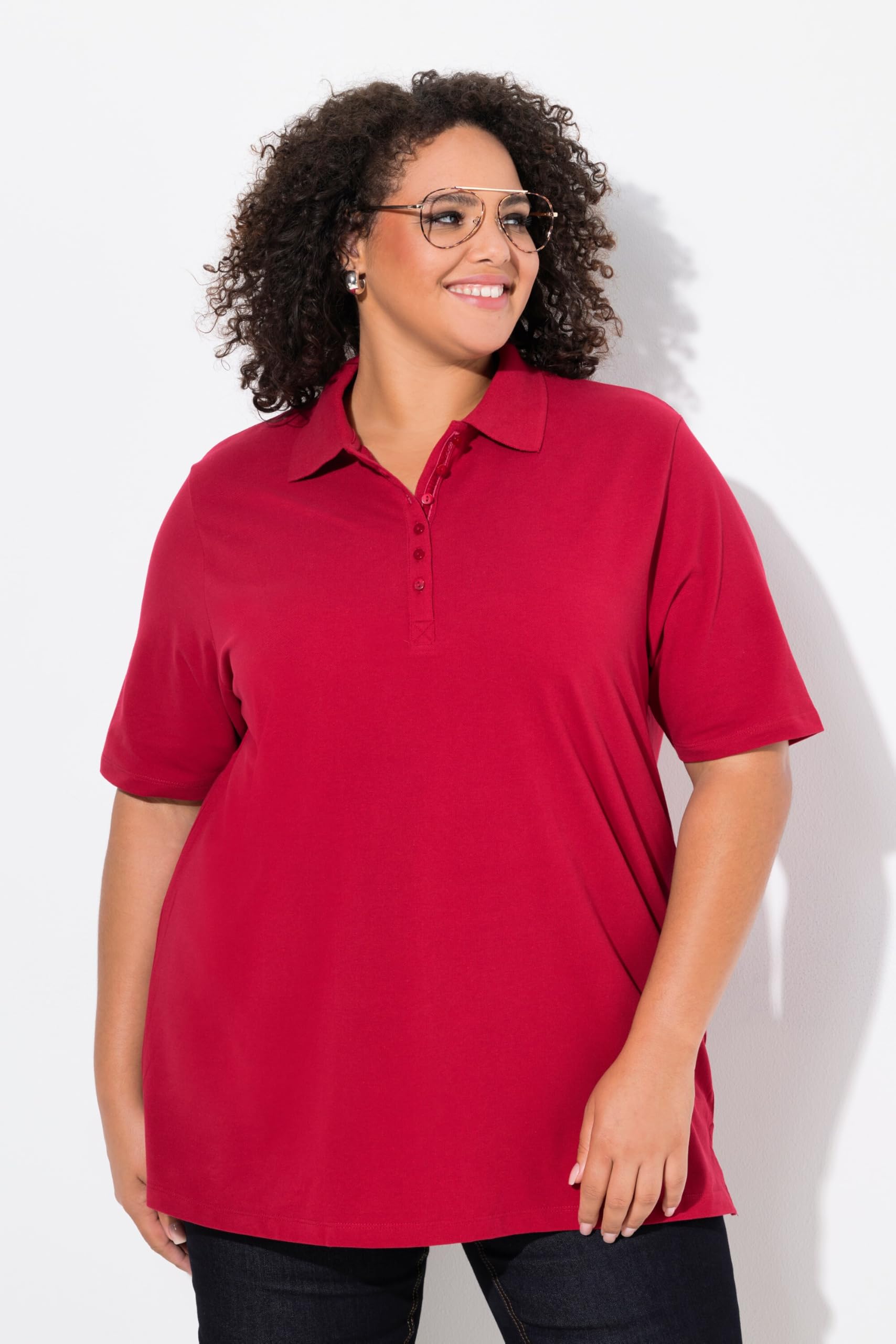 Ulla Popken Poloshirt Piqué Polokragen Samt-Knopfleiste Halbarm