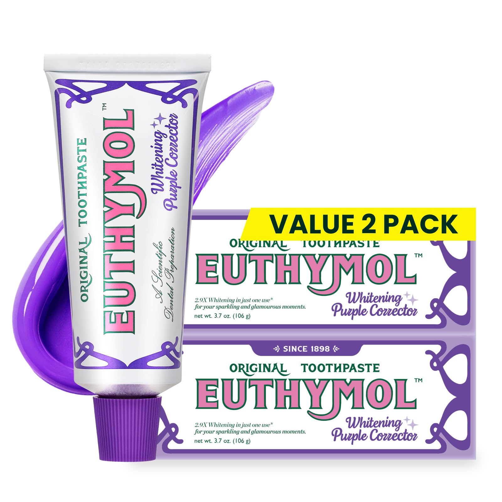 Euthymol Purple Whitening Toothpaste – for Yellow & Sensitive Teeth | Violet Tone-Up Formula, Instantly Brightens, 24H Stain Defense, Long-Lasting