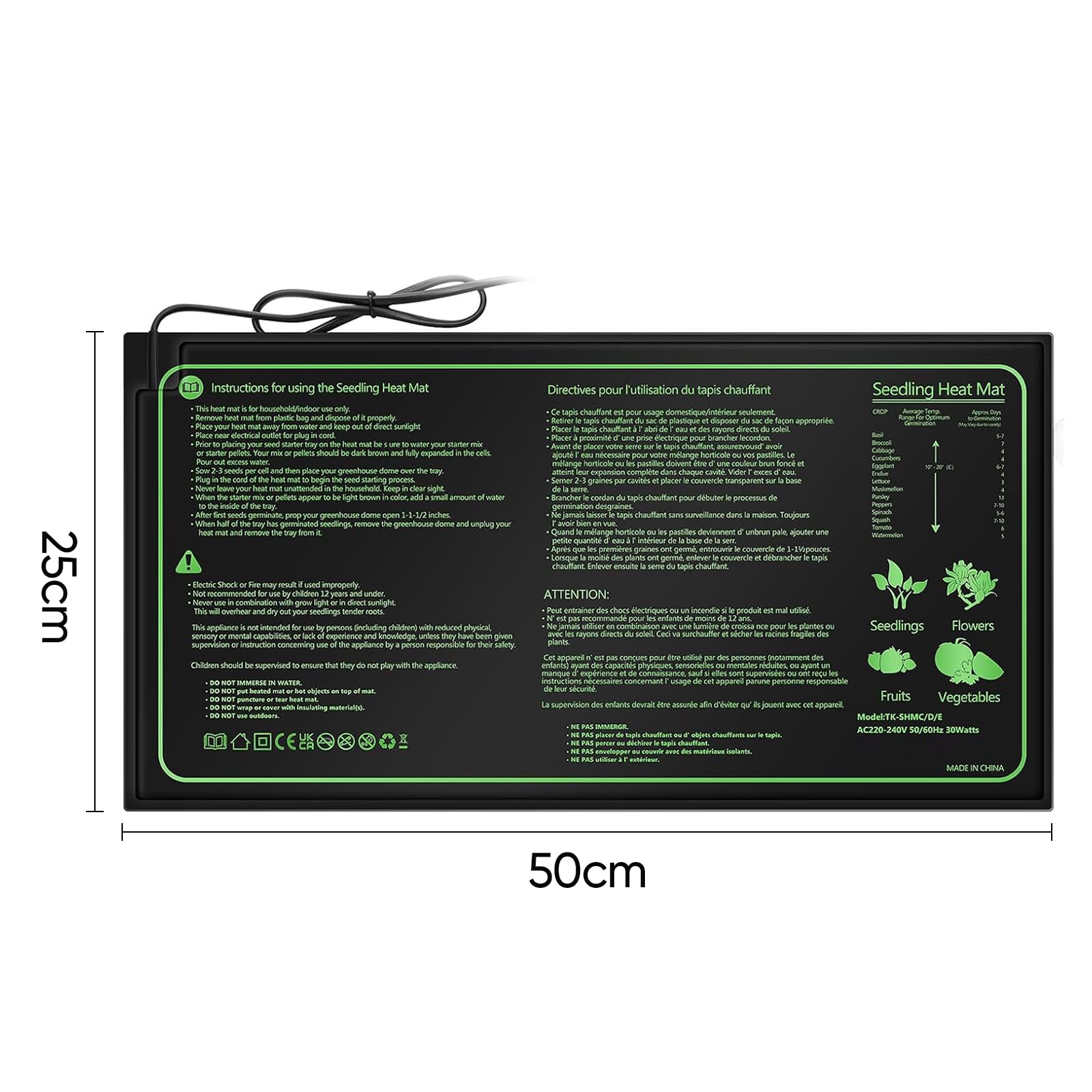 JOPWUE Tapis chauffant pour semis avec contrôleur de thermostat numérique, 25,4 x 50,8 cm, ensemble de tapis chauffants imperméables pour plantes, réglage de 6 températures, minuterie à 6 vitesses