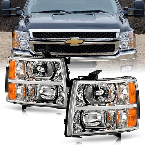 ACANII - Para Chevy Silverado1500 2500 3500 2007-2013, faros delanteros de cristal para conductor + lado del pasajero