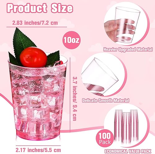 Miniatura 8 de 100 vasos de plástico duro transparente de 10 onzas, vasos desechables, vasos de neón resistentes para fiestas, copas de vino de plástico, copas de