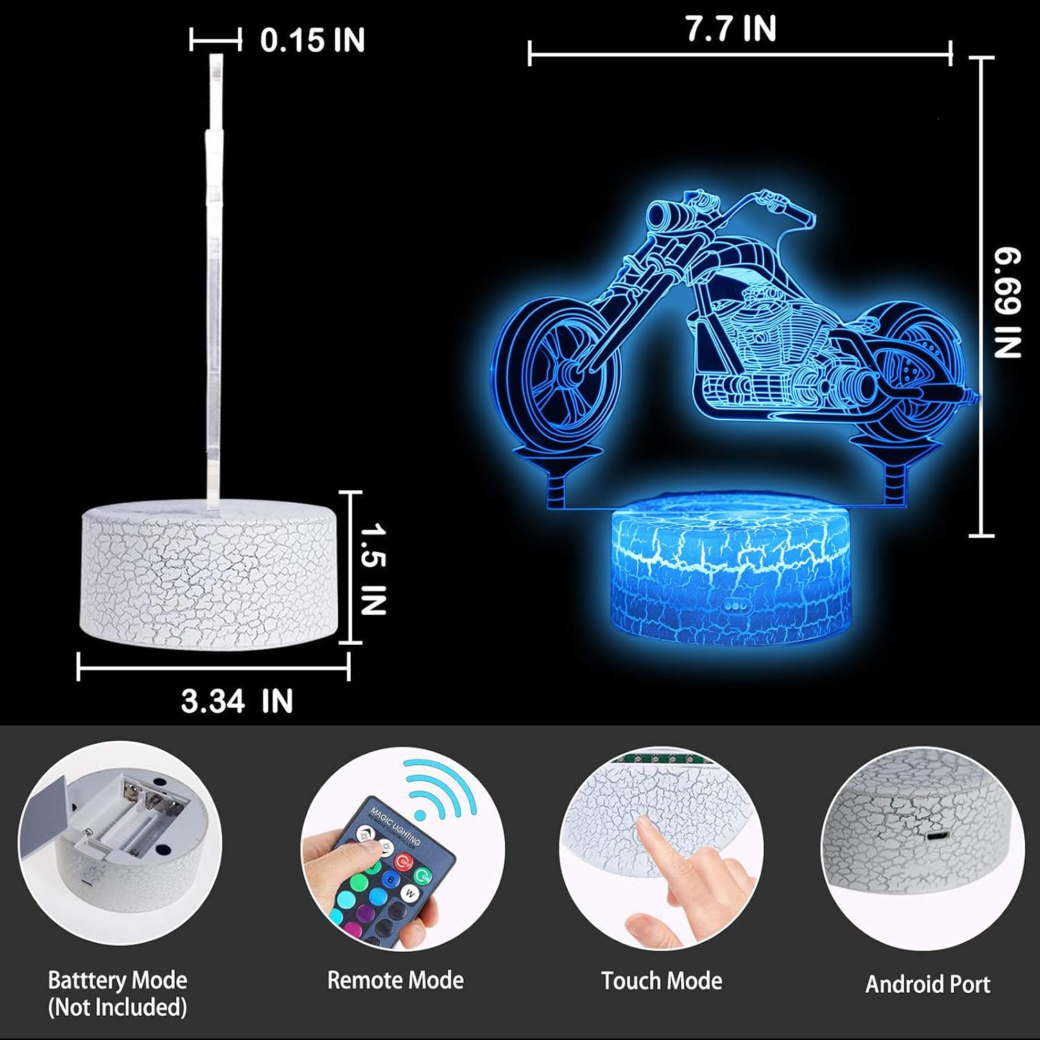 Motorbike 3D Illusion Lamp Motorcycle Bedroom Decorations Night Light with Greeting Card 16 Colors Touch Remote Decor Gifts for Fathers Day,Dad,Mothers,Men,Women,Kids,Boys,Teens,Girls image 3