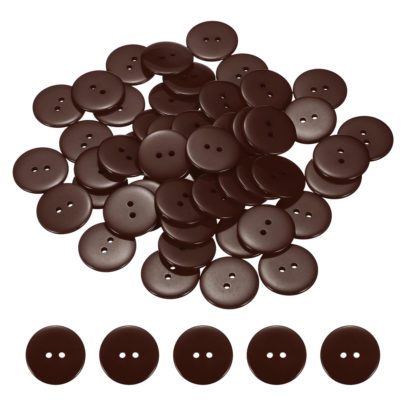 sourcing map 50pcs Resin Sewing Button, 30mm (1-3/16-inch) 2 Holes Round Craft Decorative Buttons for Coat Clothes Holiday Decoration, Brown
