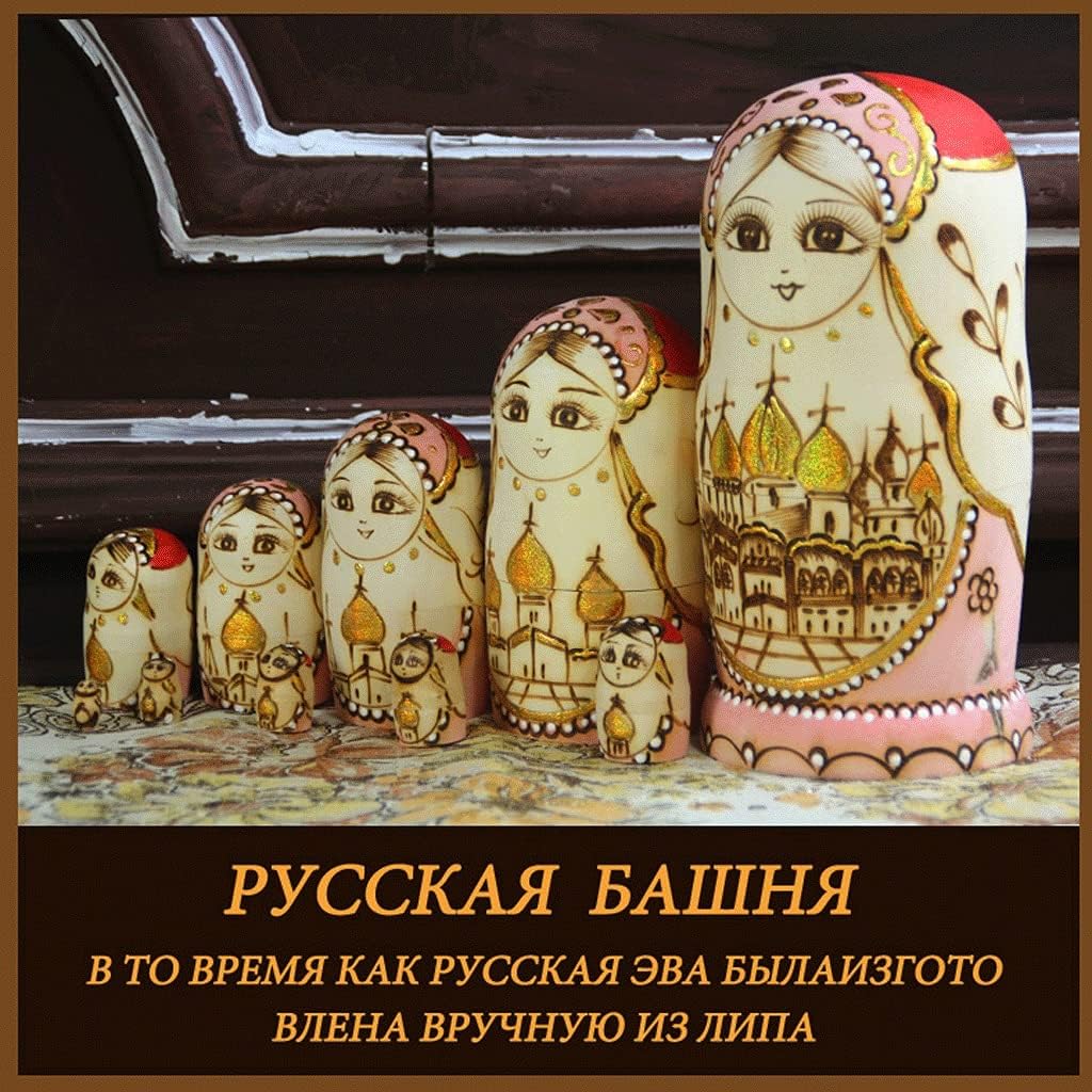 Russian Nesting Dolls 10 Pieces Matryoshka Hand-Painted Nesting Doll Puzzle Cute Toy Home Decoration Christmas Birthday Gift (Color : Gold)