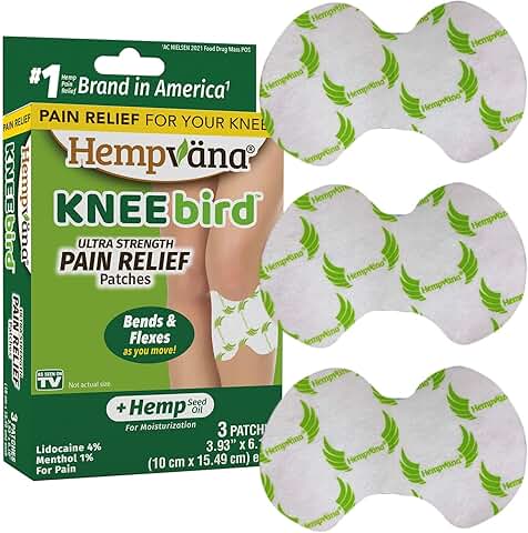 FDA-Listed Doctor Designed Hempvna KneeBird Knee Relief Patch AS SEEN ON TV, CoolNumb Hemp Triple Action Technology up to 8 Hours of Relief, Ergonomic Knee Design