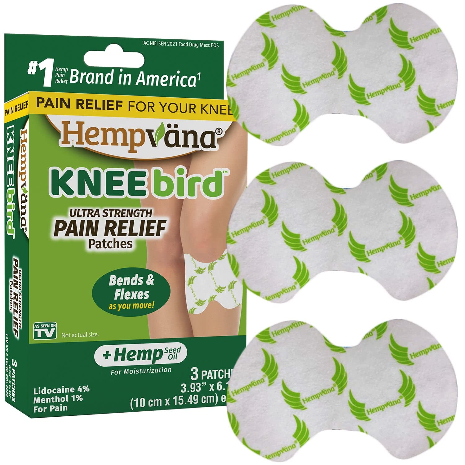 FDA-Listed Doctor Designed Hempv na KneeBird Knee Relief Patch AS SEEN ON TV CoolNumb Hemp Triple Action Technology