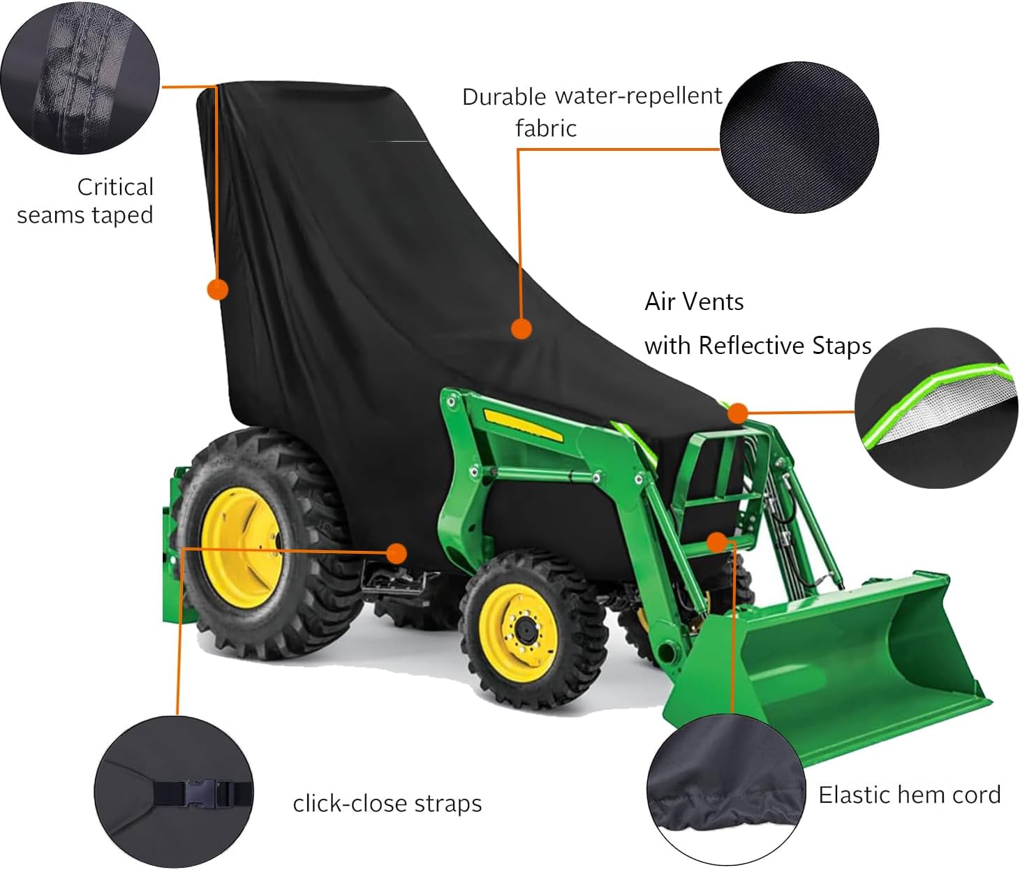 Tractor Cover Waterproof Compatible with Kubota,John Deere,Mahindra, Bobcat,Compact Utility Tractor Cowling Cover Heavy Duty Tractor Accessories Large (Large Cover) image 3