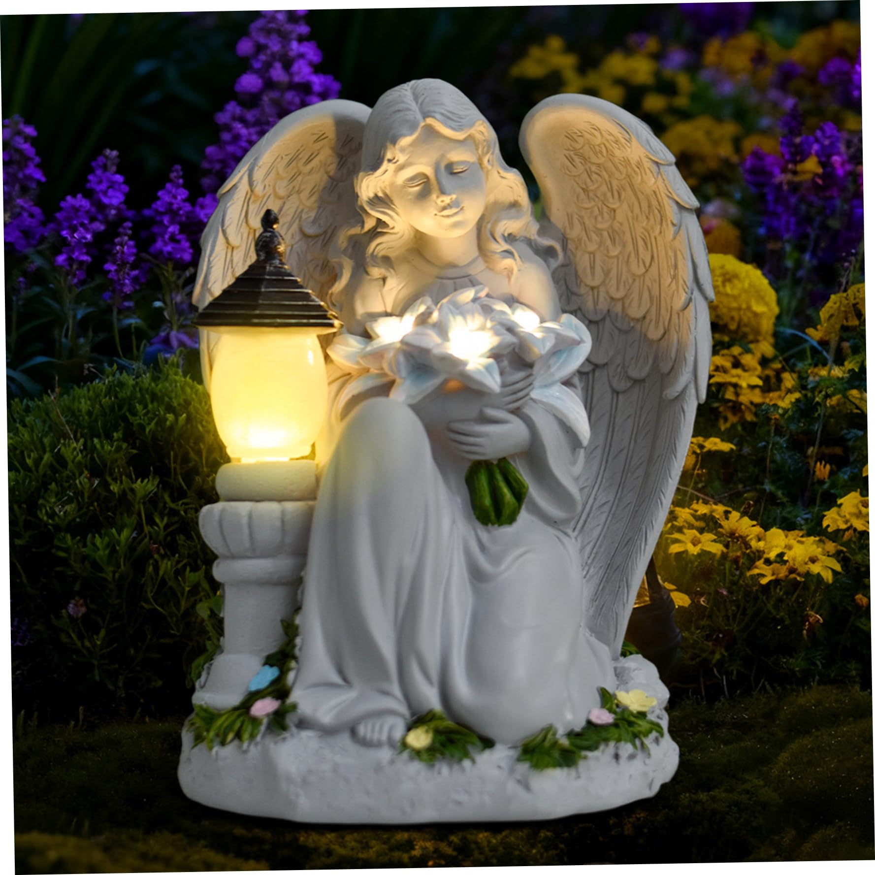 Faticenic Angel Statues Praying Angel Solar Lights Outdoor Garden Resin Garden Statues for Yard Patio Lawn Cemetery 5.9x4.9x7.5 inch Style 1, Solar Lights Outdoor