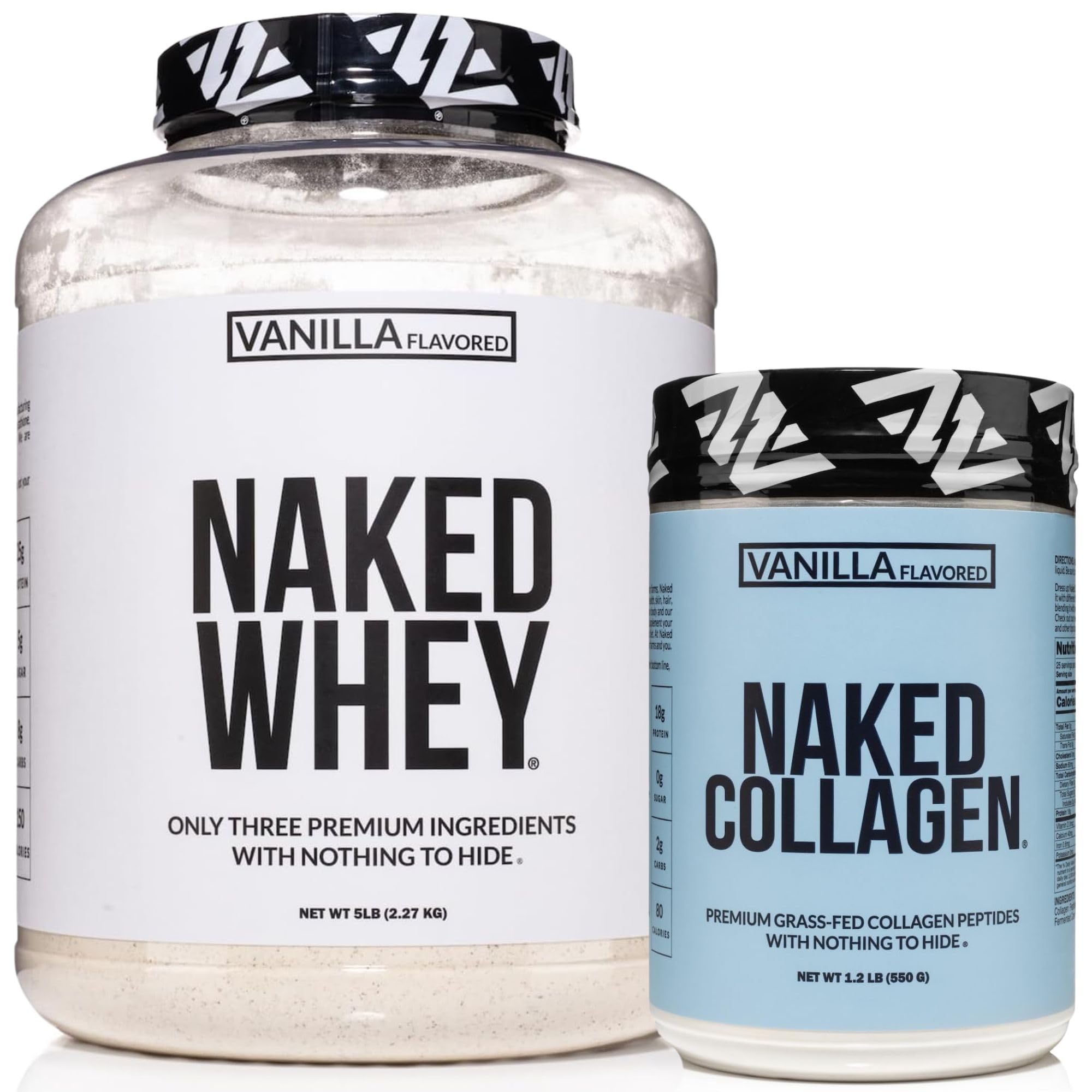 NAKEDVanilla Collagen + Vanilla Whey Bundle – Grass-Fed Collagen Peptides (25 Servings) & 5LB Grass-Fed Whey Protein (61 Servings) for Muscle, Recovery & Skin Support