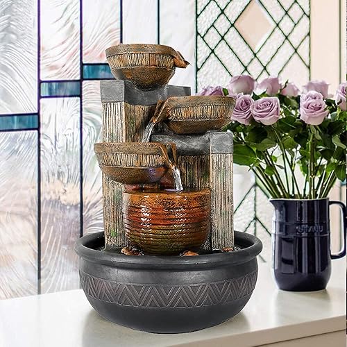 Miniatura 2 de Fuente de mesa de relajación con luces LED, fuente de cascada de escritorio, bomba sumergible, decoración interior del hogar y la oficina (15.7