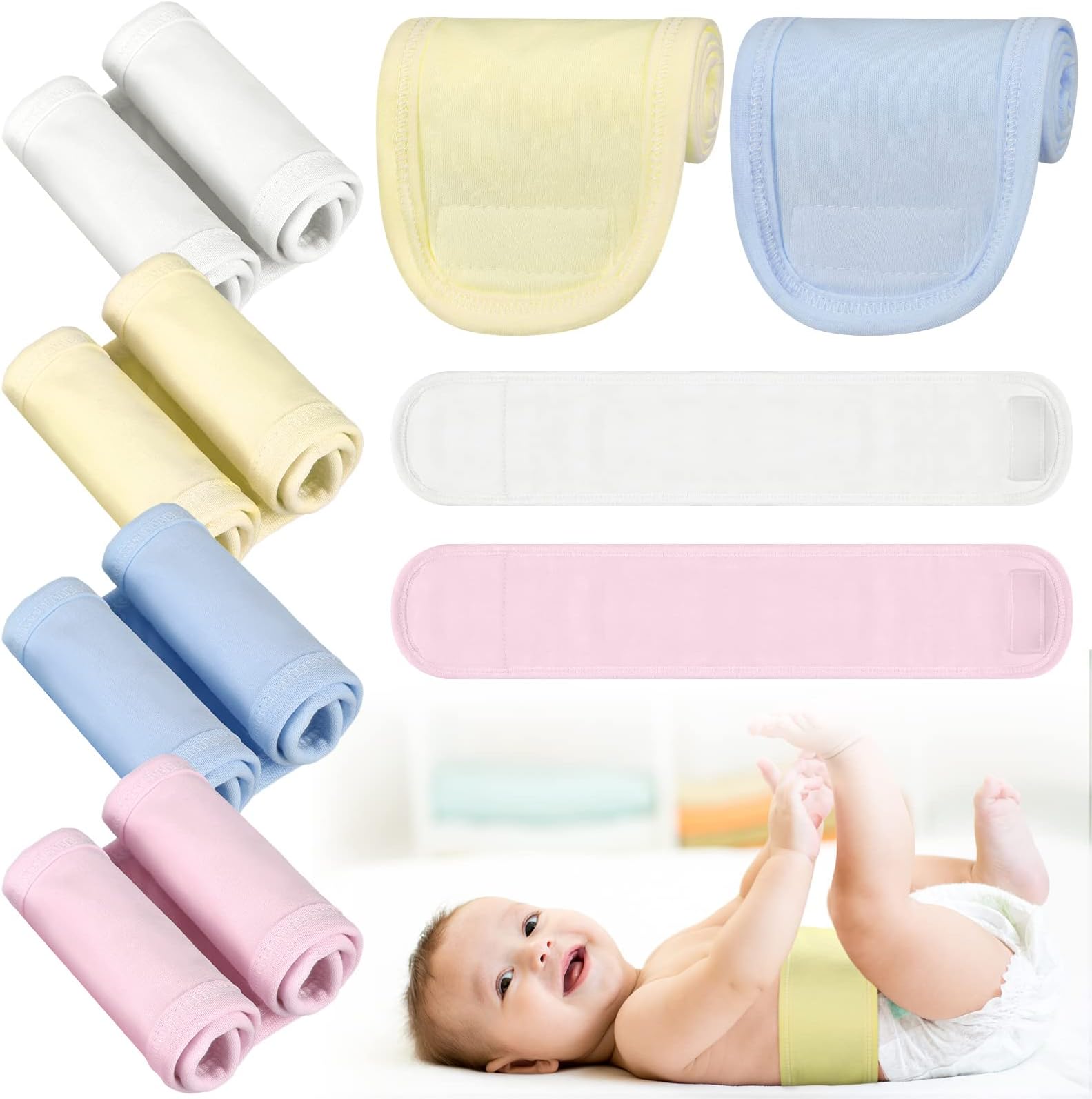 8 Pieces Cotton Baby Umbilical Cord Soft Infant Belly Button Band Protector Newborn Navel Belt for 0-12 Months Babies, 4 Styles