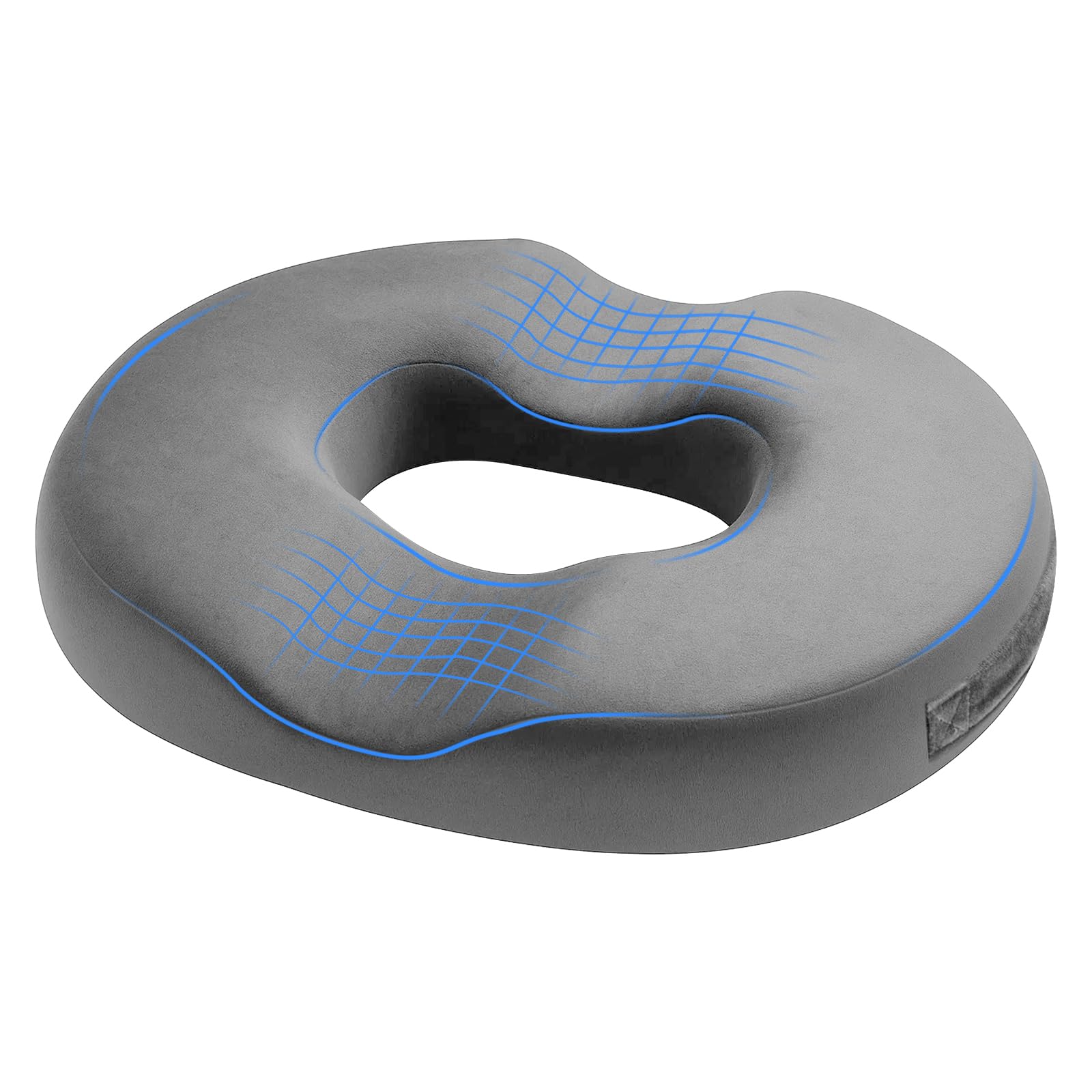 Breezenest Grey Memory Foam Donut Cushion - Orthopedic Seat Cushion For Tailbone & Sciatica Pain Relief, Coccyx Cushion For Office Chair, Wheelchair, Car With Pressure Relief & Portable Design (Grey)