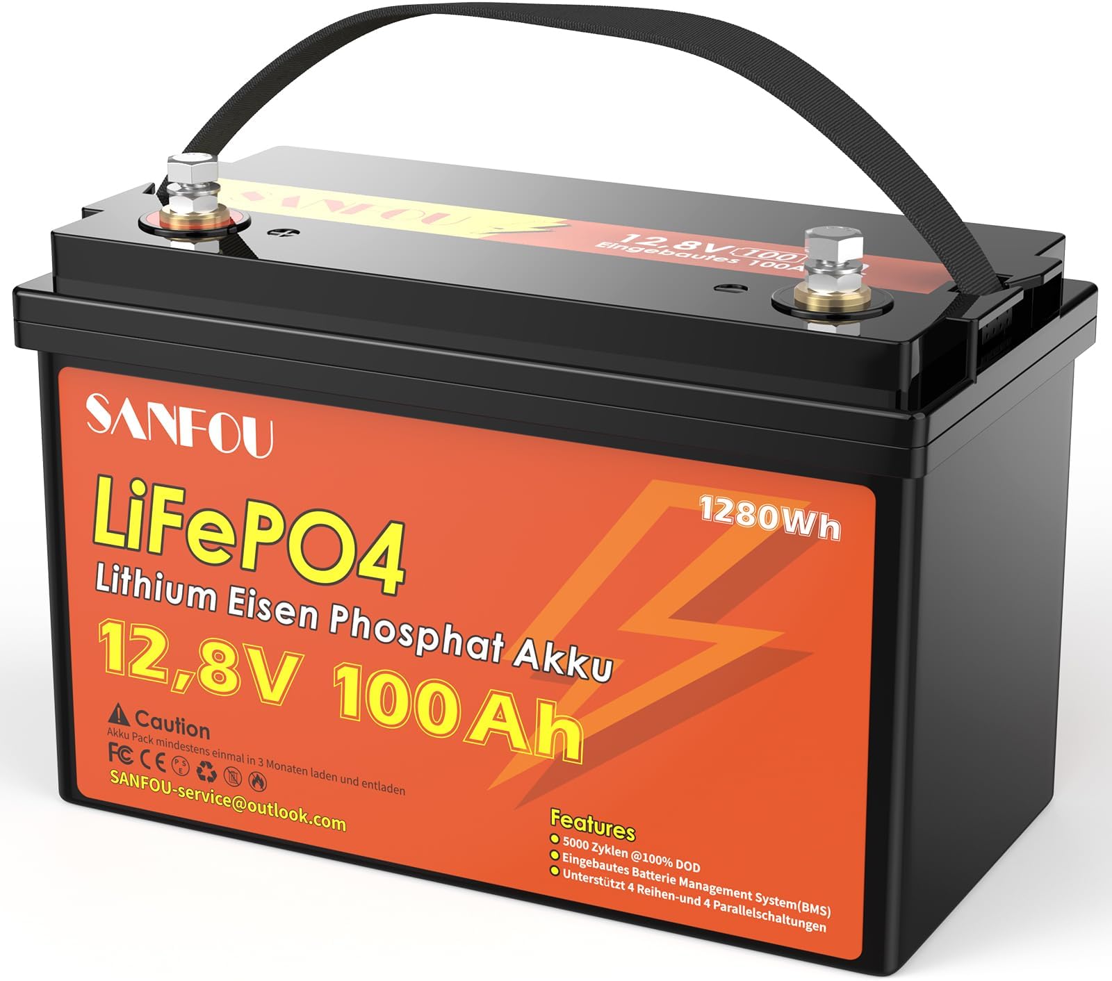 Sanfou 128v100ah Lifepo4 Akku 1280wh Lithium Batterie Mit 100a Bms 