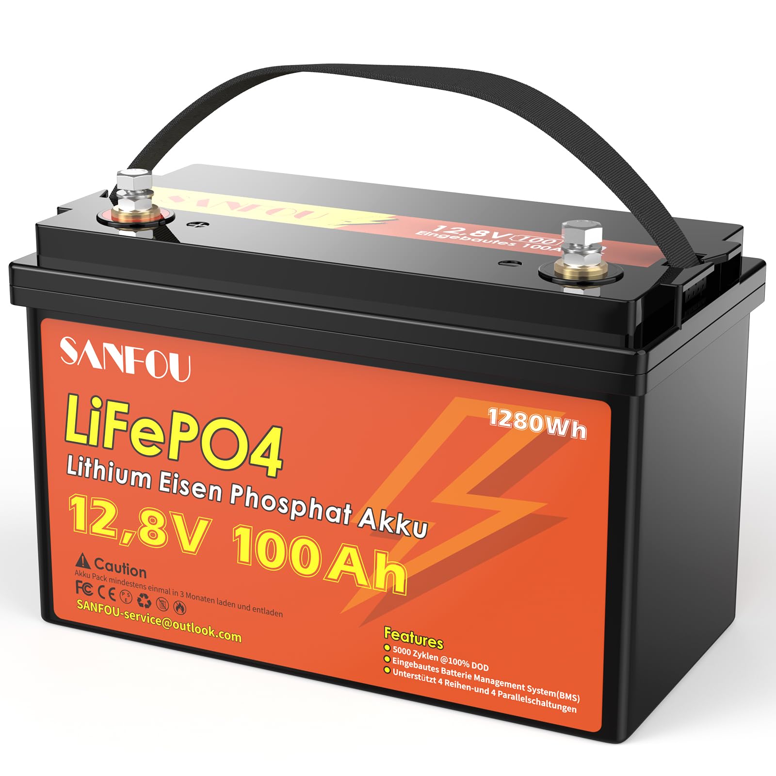 Batteria LiFePO4 12 V 100 Ah, 1280 Wh con BMS 100 A, 5000-15000 volte, supporto 4S4P, perfetta come fonte di energia per camper e campeggiatori
