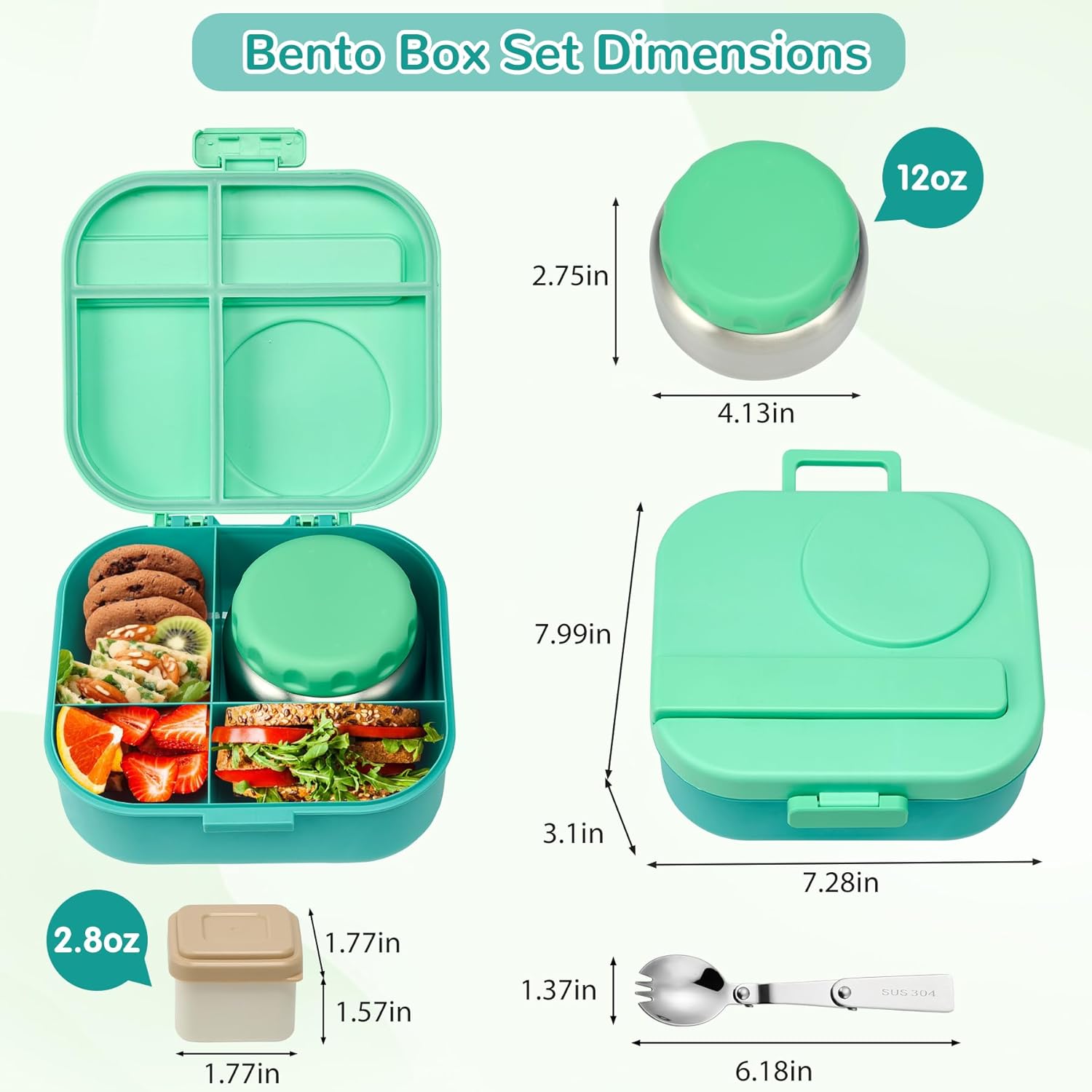 Bento Lunch Box for Kids with 12oz Soup Thermo,4 Compartments Lunch Box Containers Kids, Includes Foldable Spoon &Sauce Jar, BPA Free&Leak proof,Insulated Food Jar for Travel,School,Picnic - Image 6