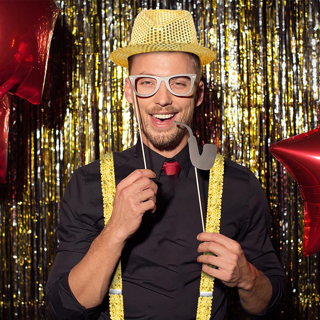 Set Bretelle E Papillon Glitter Argento - Accessori Discoteca Anni 80 - Foto 5