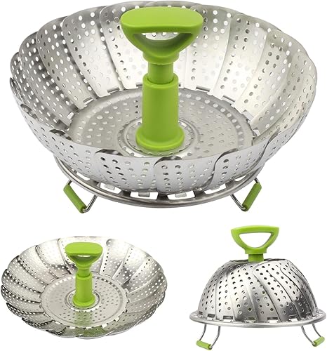 Miniatura 1 de Cesta de vapor plegable de acero inoxidable (5.5-9 pulgadas) con mango resistente al calor, ideal para cocinar mariscos, verduras, frutas,