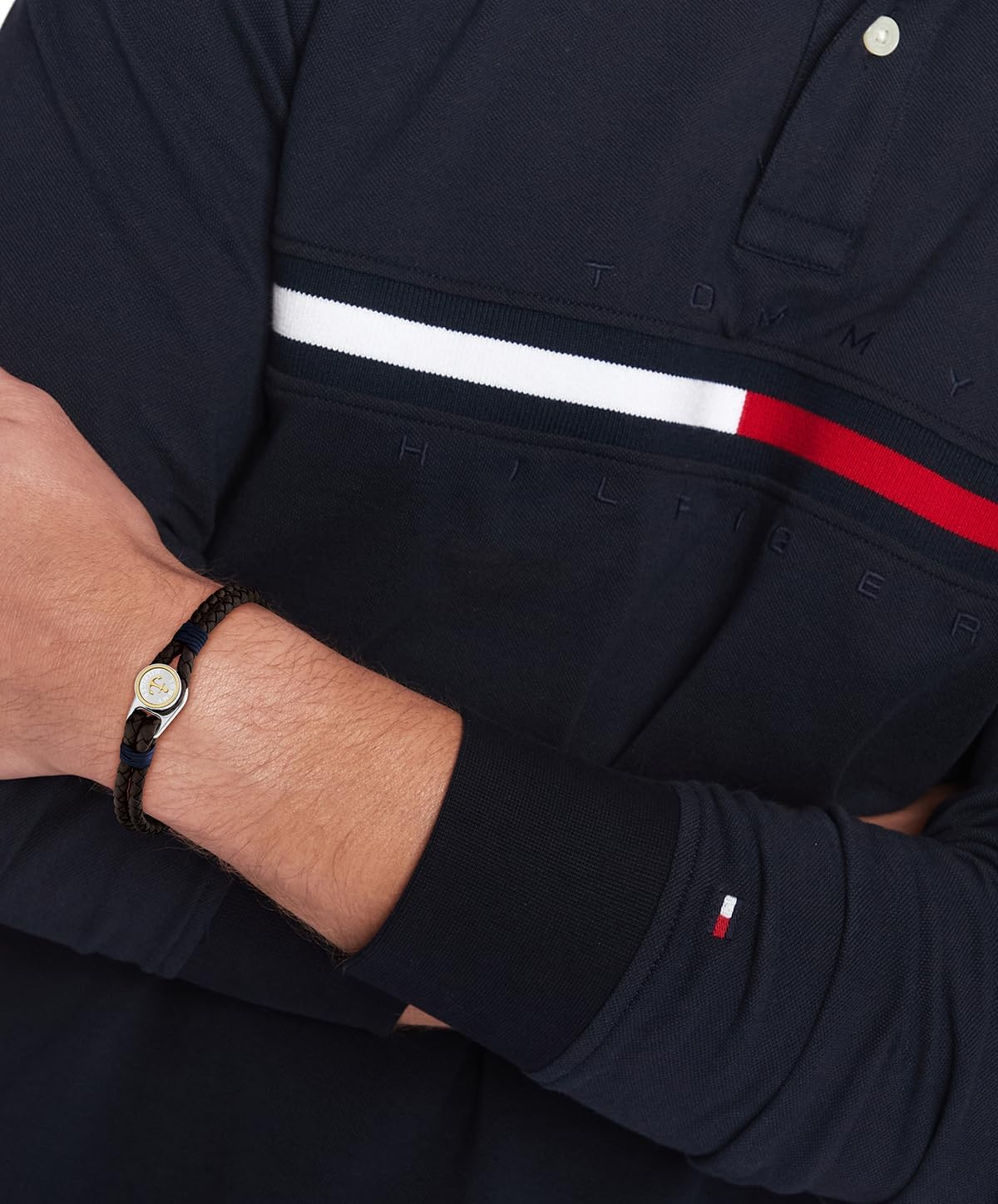Tommy Hilfiger Men’s Leather Rope Bracelet with Button Closure