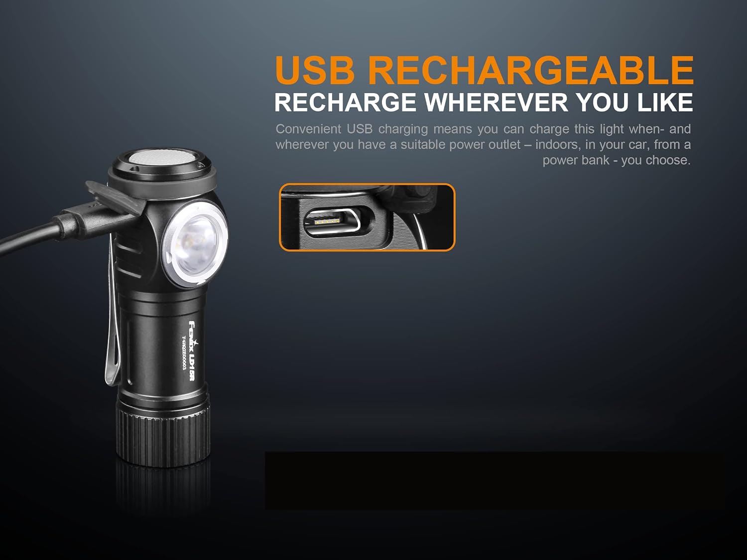 Fenix LD15R Right-Angle Flashlight, 500 Lumen Rechargeable White & Red LEDs Ultra Compact Mini Size, with Clip and LumenTac Organizer